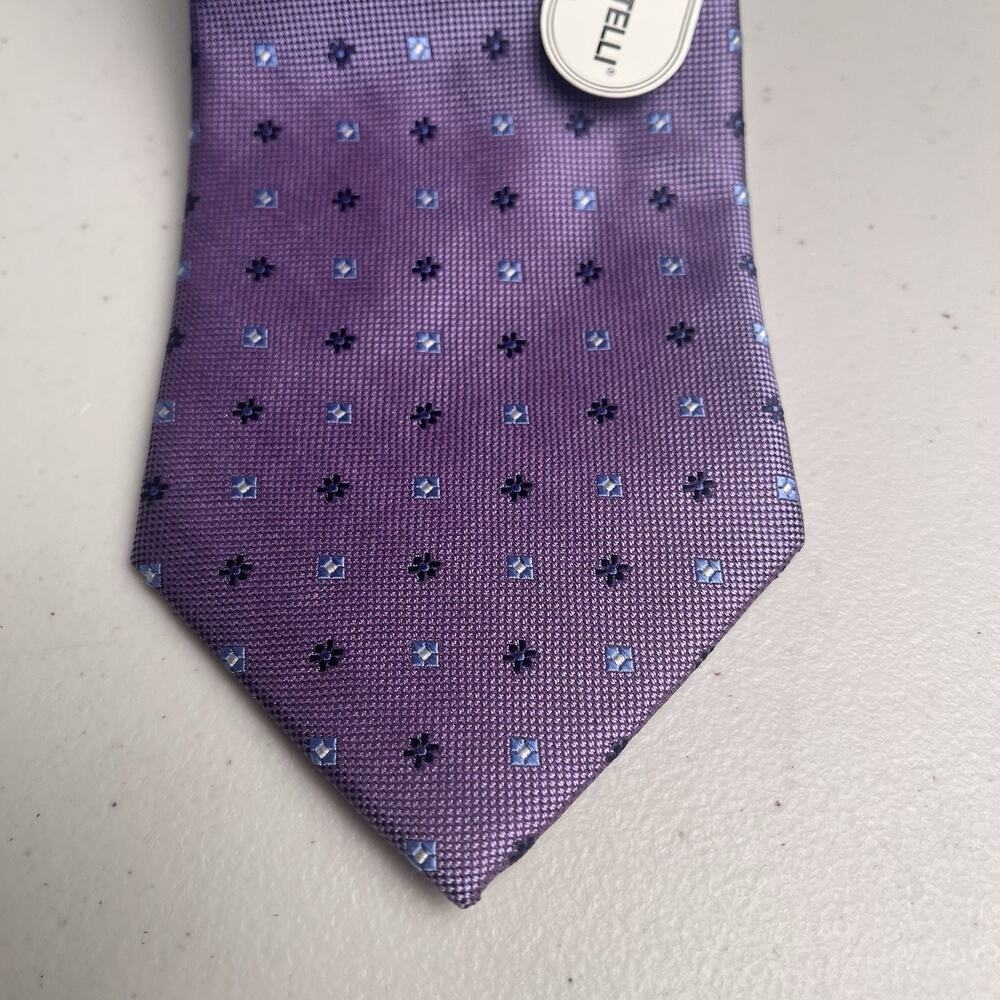 Bruno Piattelli Silk Tie Italy Purple Geometric Print Hand Made Classic 50" NWT - Picture 9 of 13